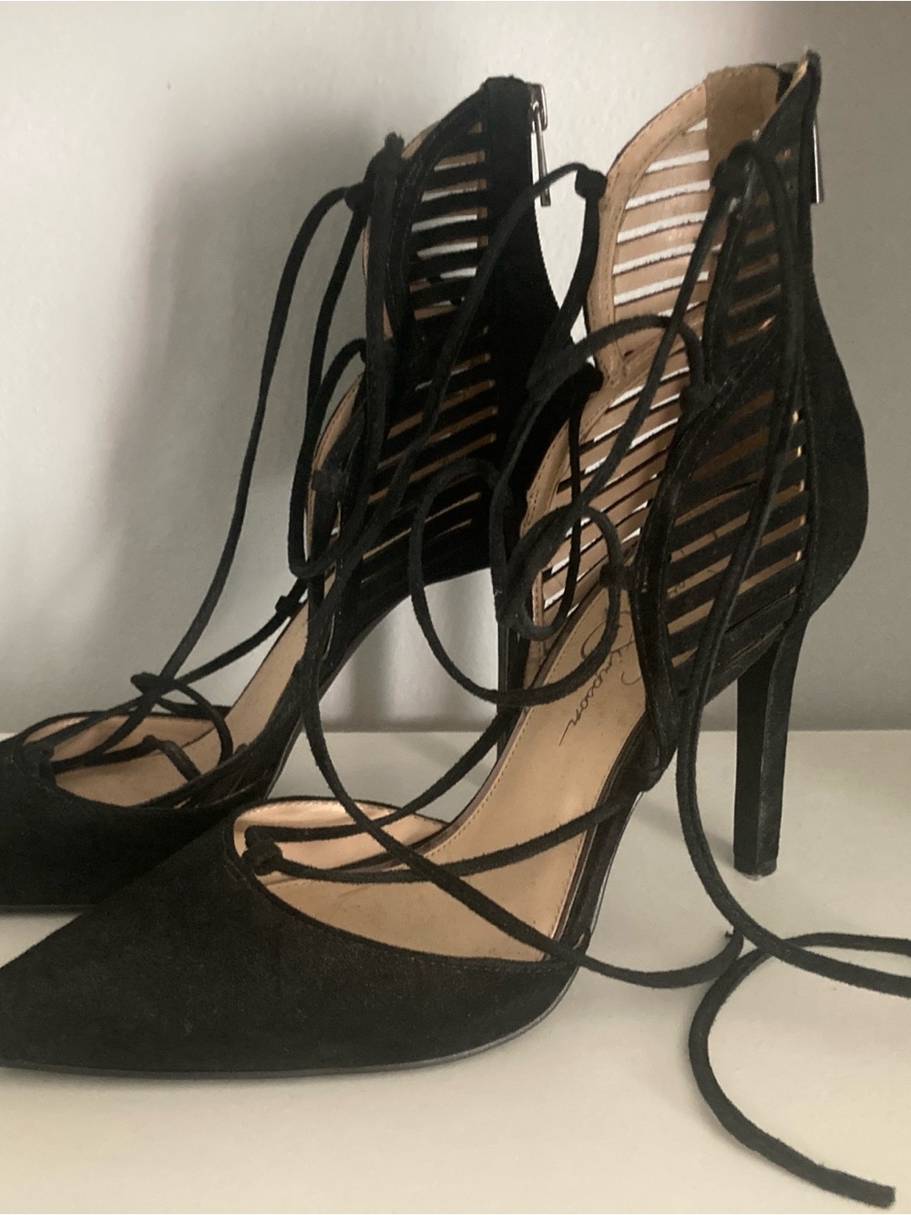 Black Lace-Up High Heel Pumps - Women